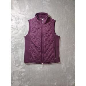 L.L Bean Quilted Vest Girls Misses M Reg Fleece Lined Red Burgundy Gorpcore